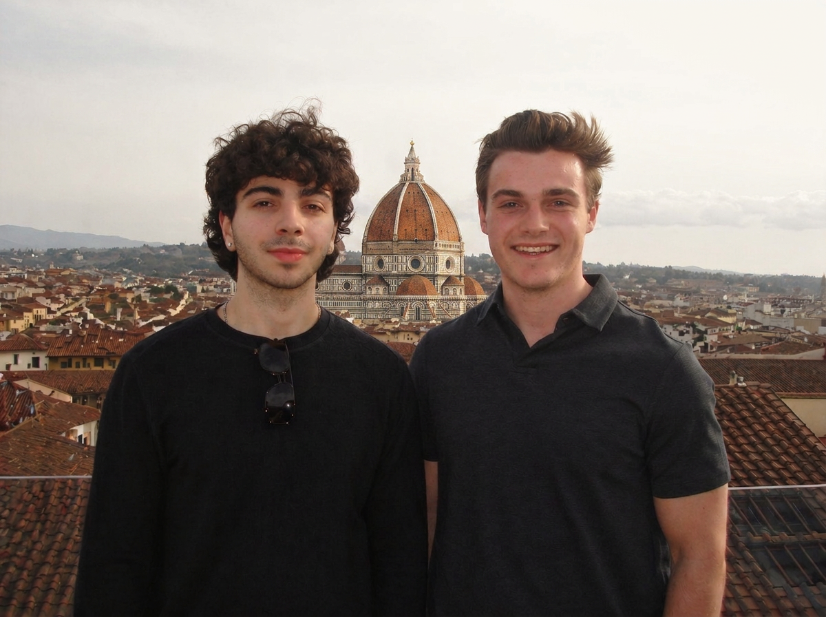 Hunter Smith and Davit Karapetyan on a rooftop above Florence, Italy