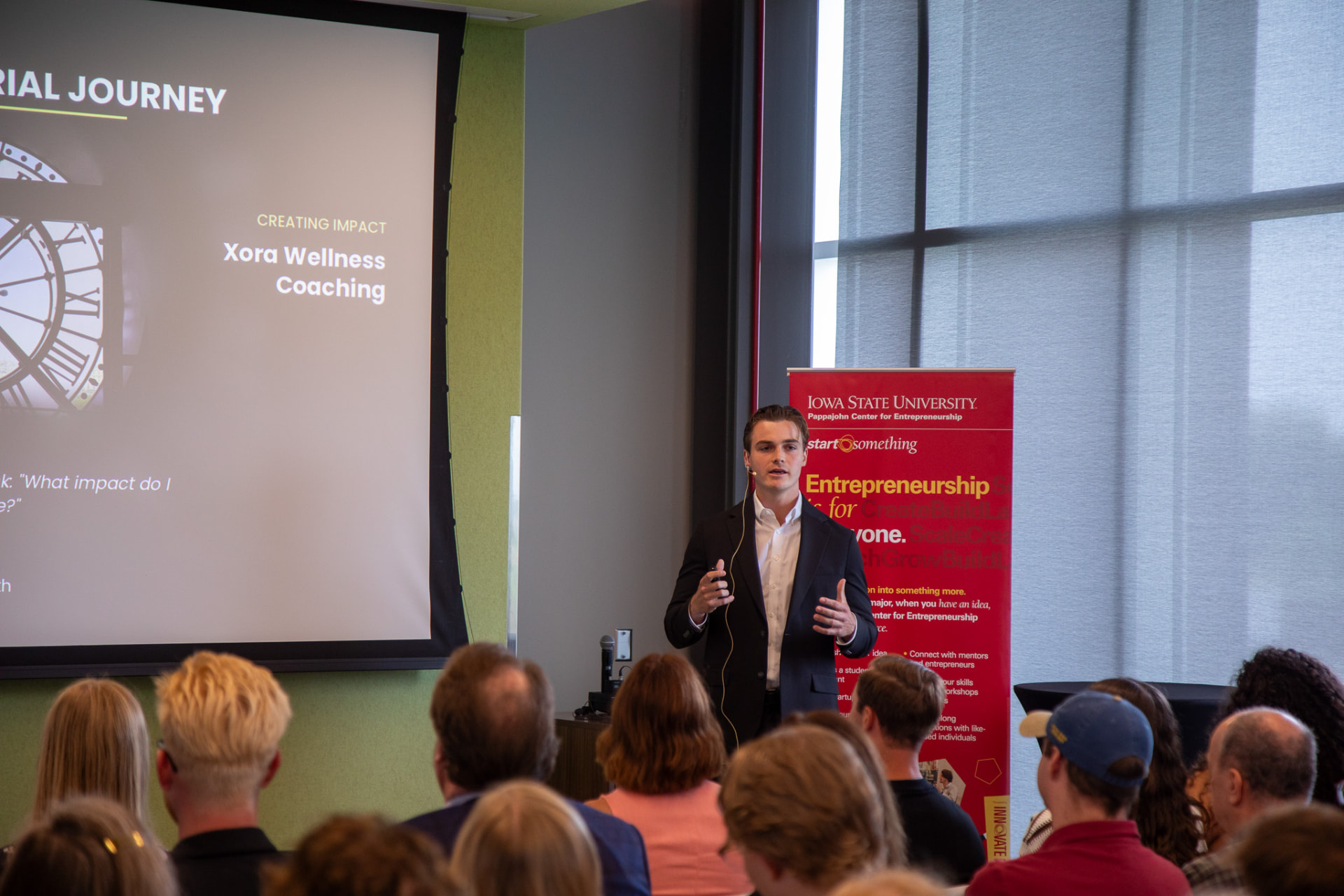 Hunter speaking about Xora Wellness Coaching at Iowa State University